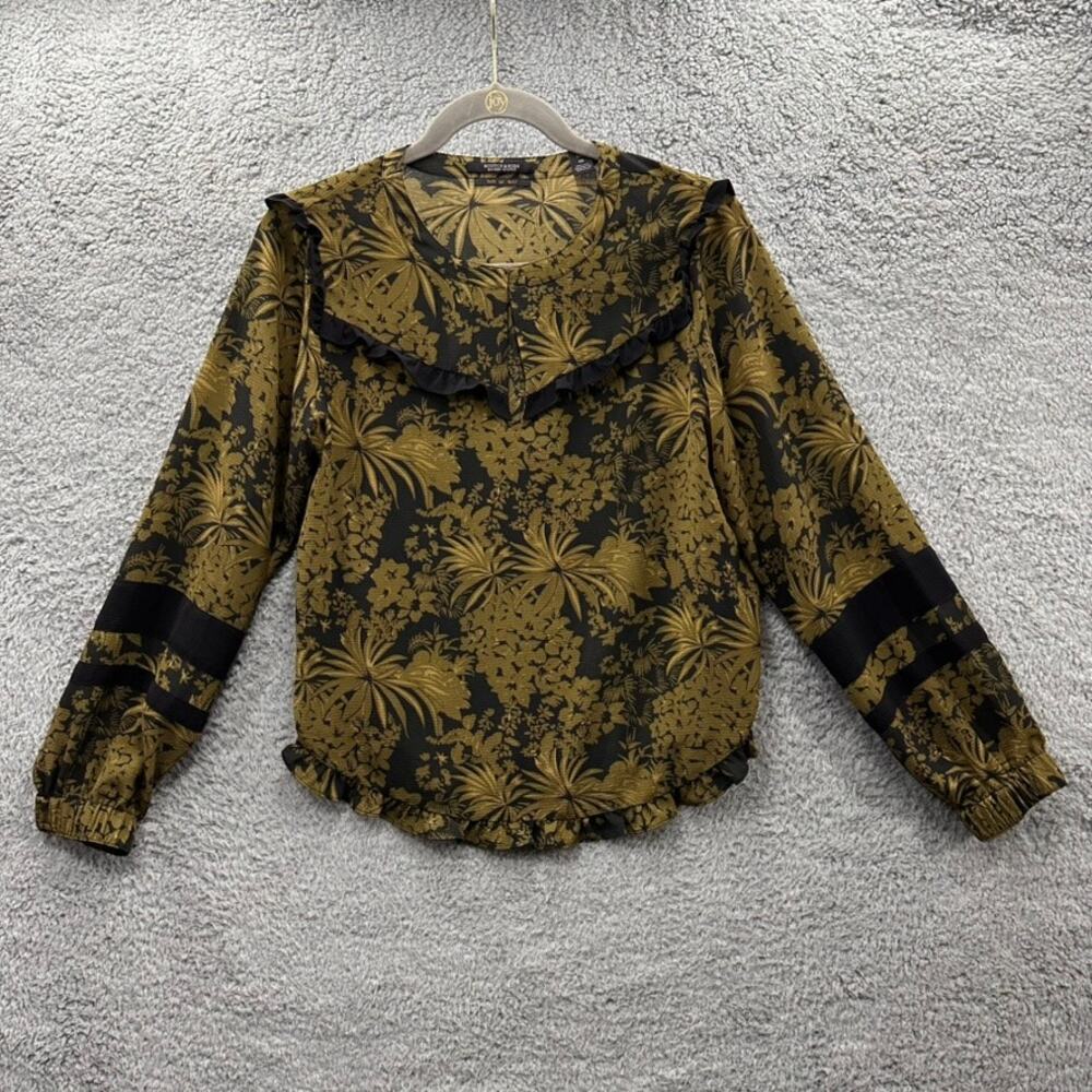 Scotch & Soda Women's XS Green Black Blouse Flowy Tropical Print Lightweight‎